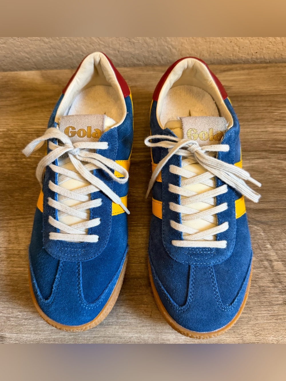Gola Elan Sneakers Blue Suede Upper and Yellow Leather Overlays - Picture 3 of 10